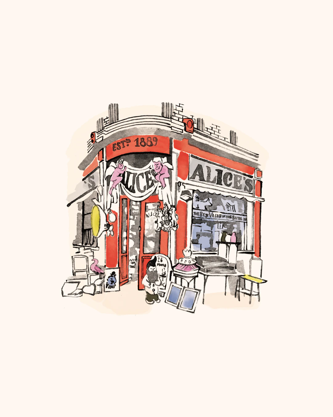Illustration of Alice's Antiques, the real life stand-in for Paddington's Mr Gruber's Antiques Shop